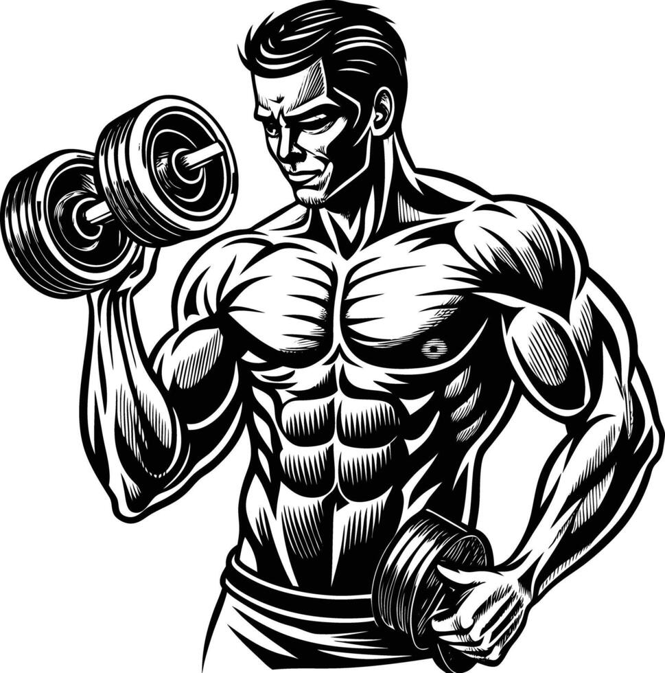 A man with a dumbbell in his hand vector