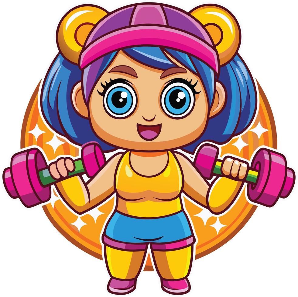 Cartoon girl lifting weights with dumbbells vector