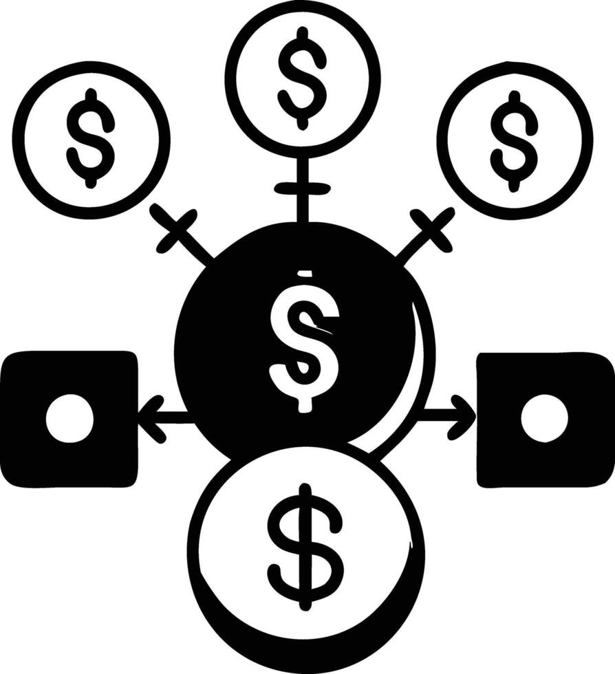 A black and white image of a dollar sign vector