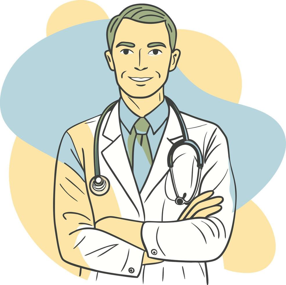A doctor in a lab coat with a stethoscope vector
