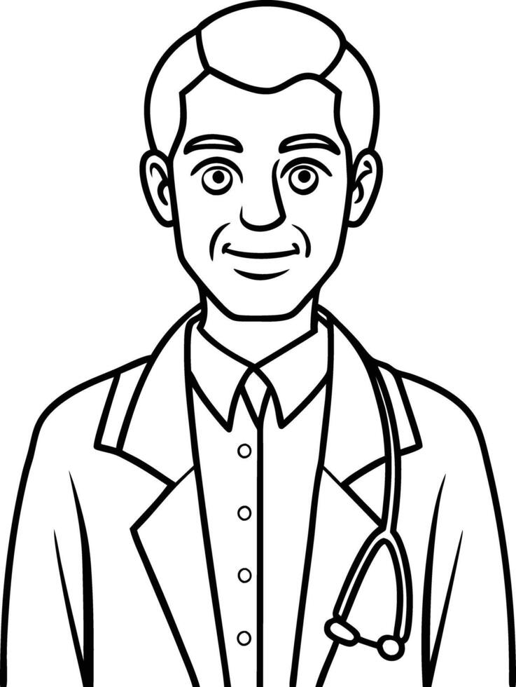 A doctor with a stethoscope coloring page vector