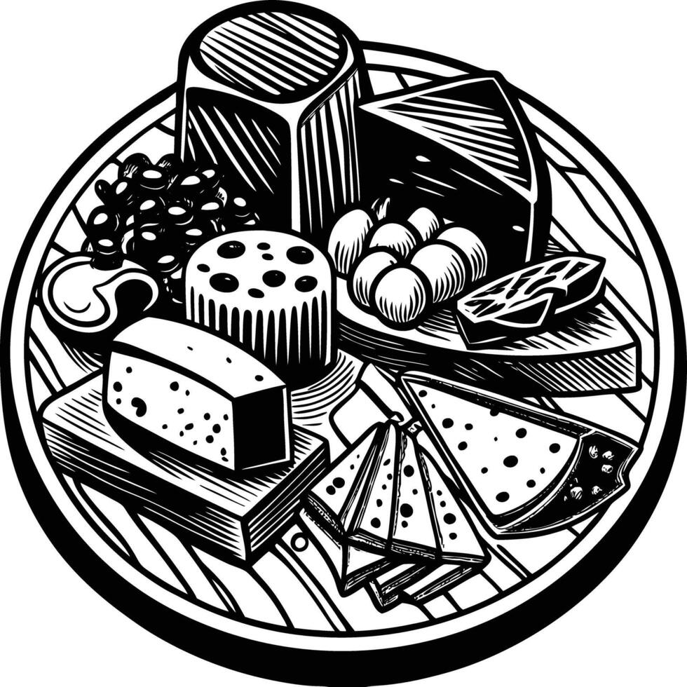 Cheese and bread on a plate vector