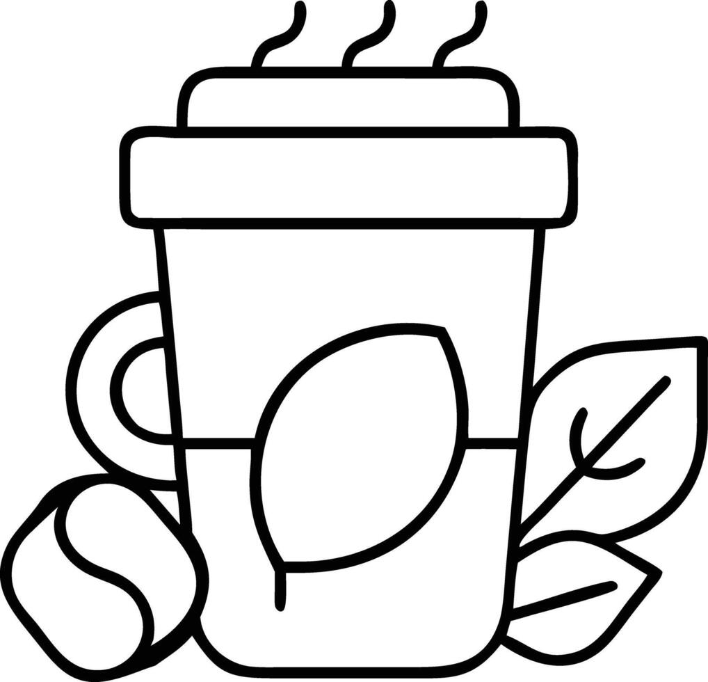 Coffee cup with leaves and leaves coloring page vector