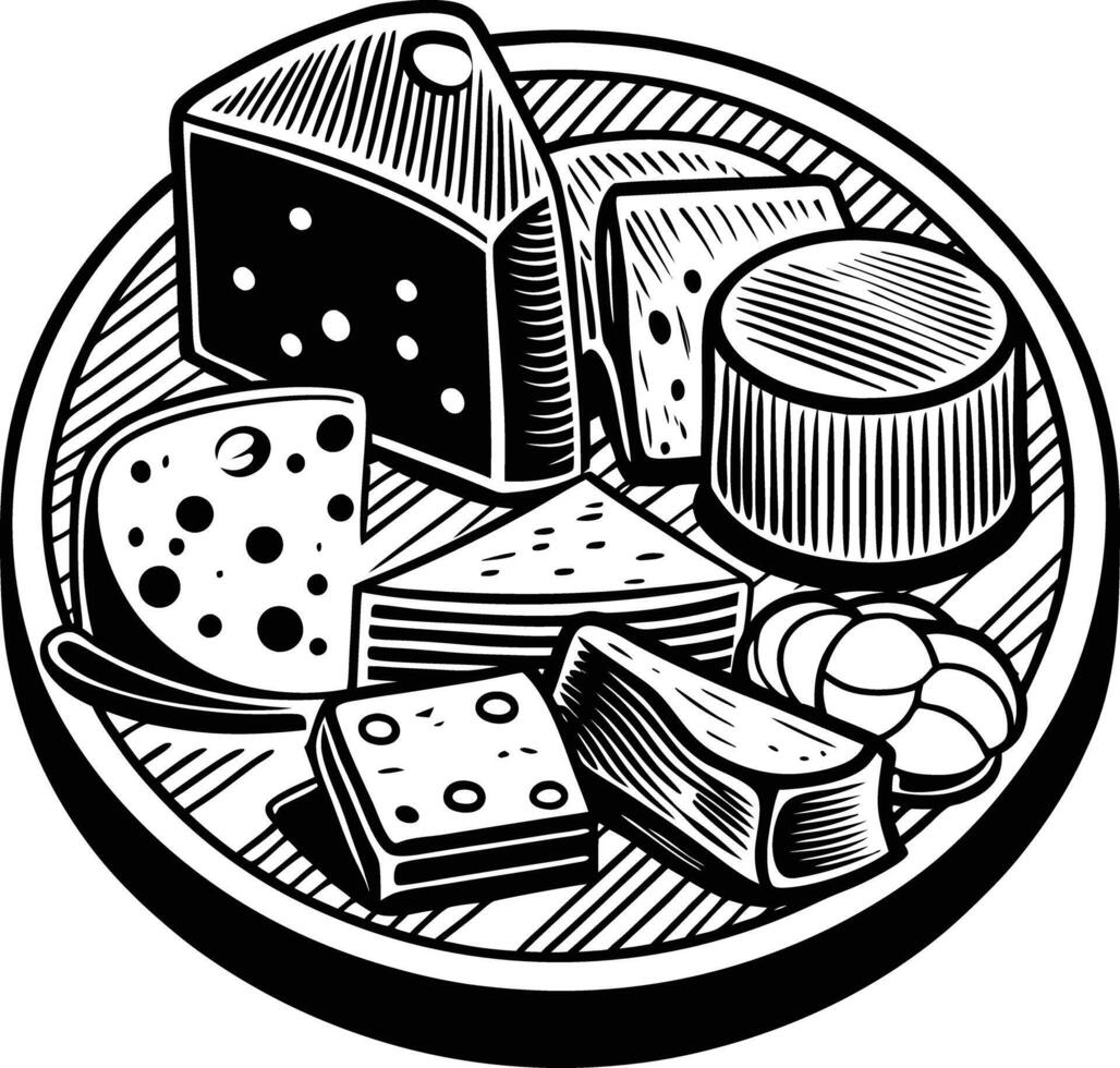 Cheese and bread on a plate vector