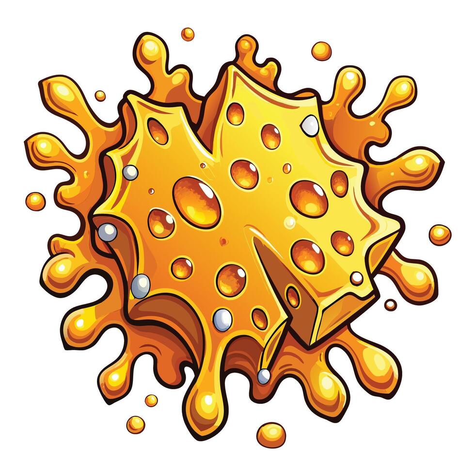 A cartoon cheese with splashes and drops vector