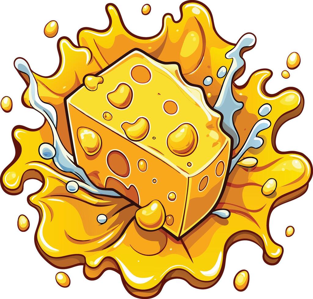 A piece of cheese with a splash of water vector