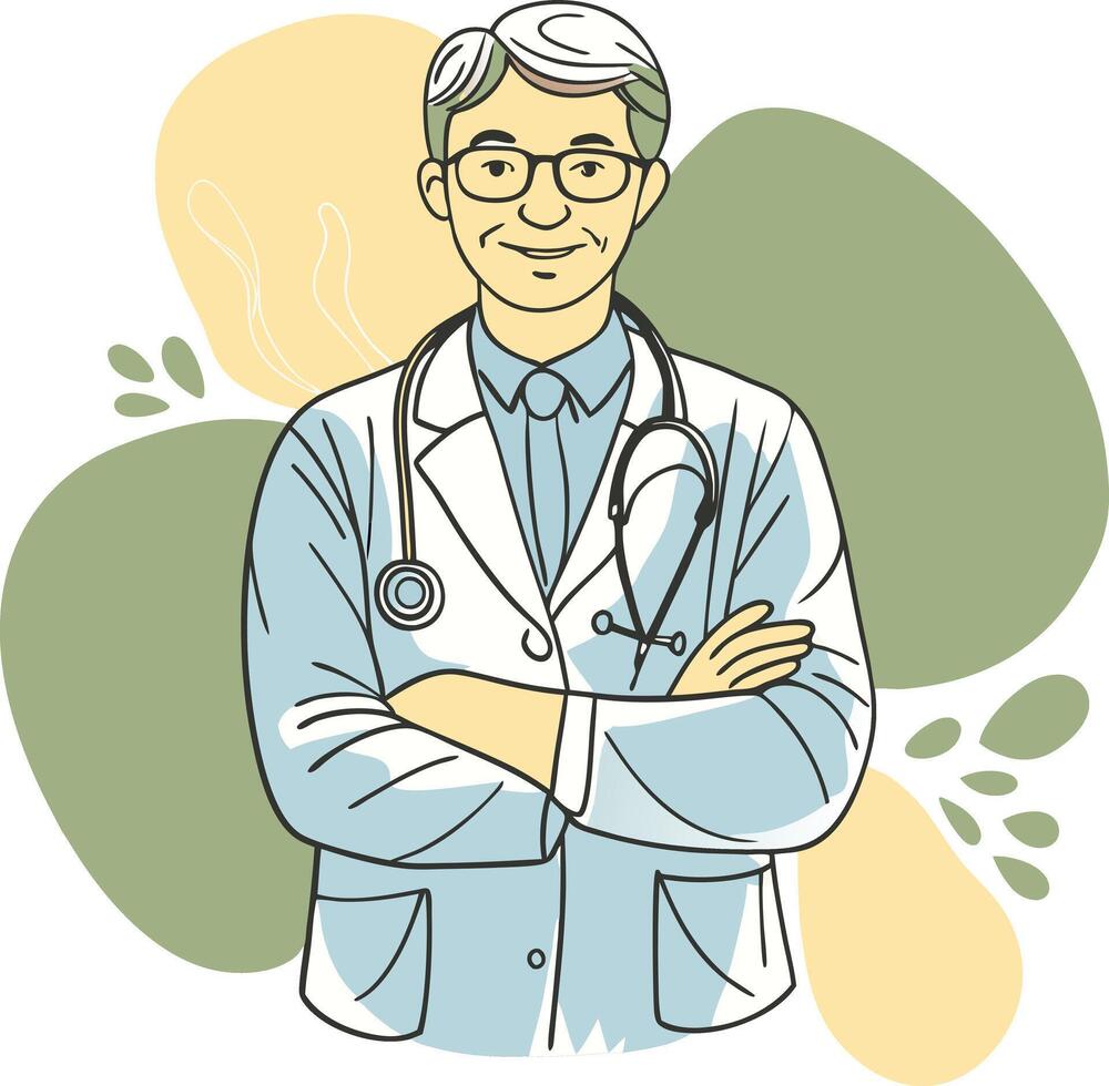 An illustration of a doctor with glasses and a stethoscope vector