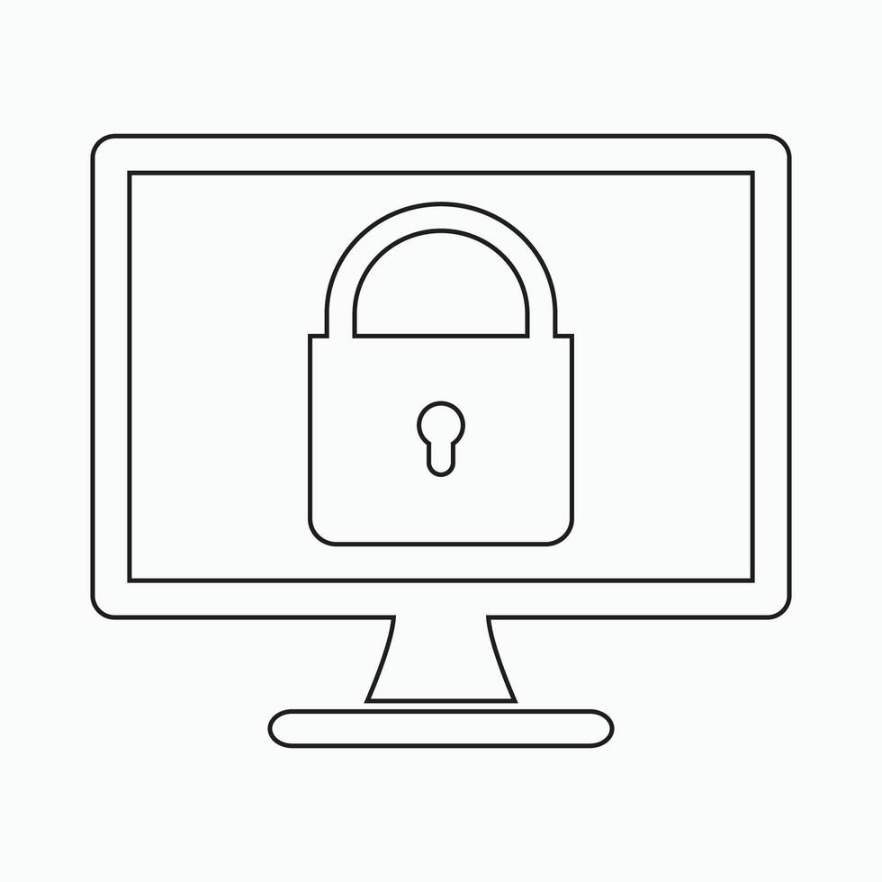 A computer monitor with a padlock on it vector