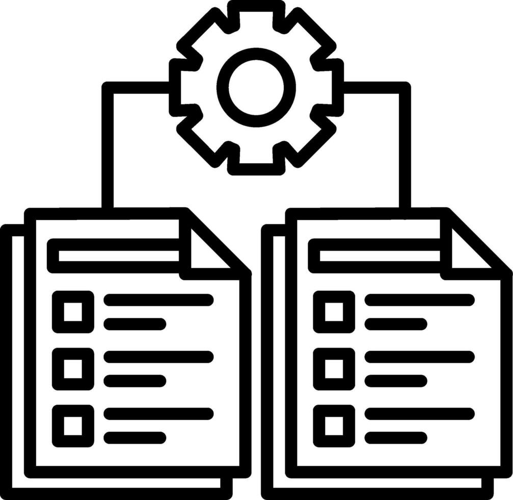 A black and white icon of a document with a gear on top vector