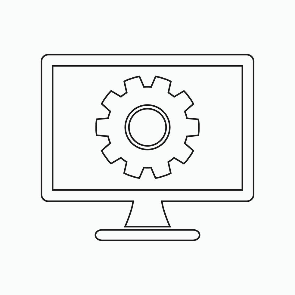 A computer monitor with a gear wheel on it vector