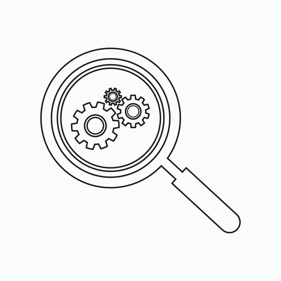 Magnifying glass with gears icon illustration vector