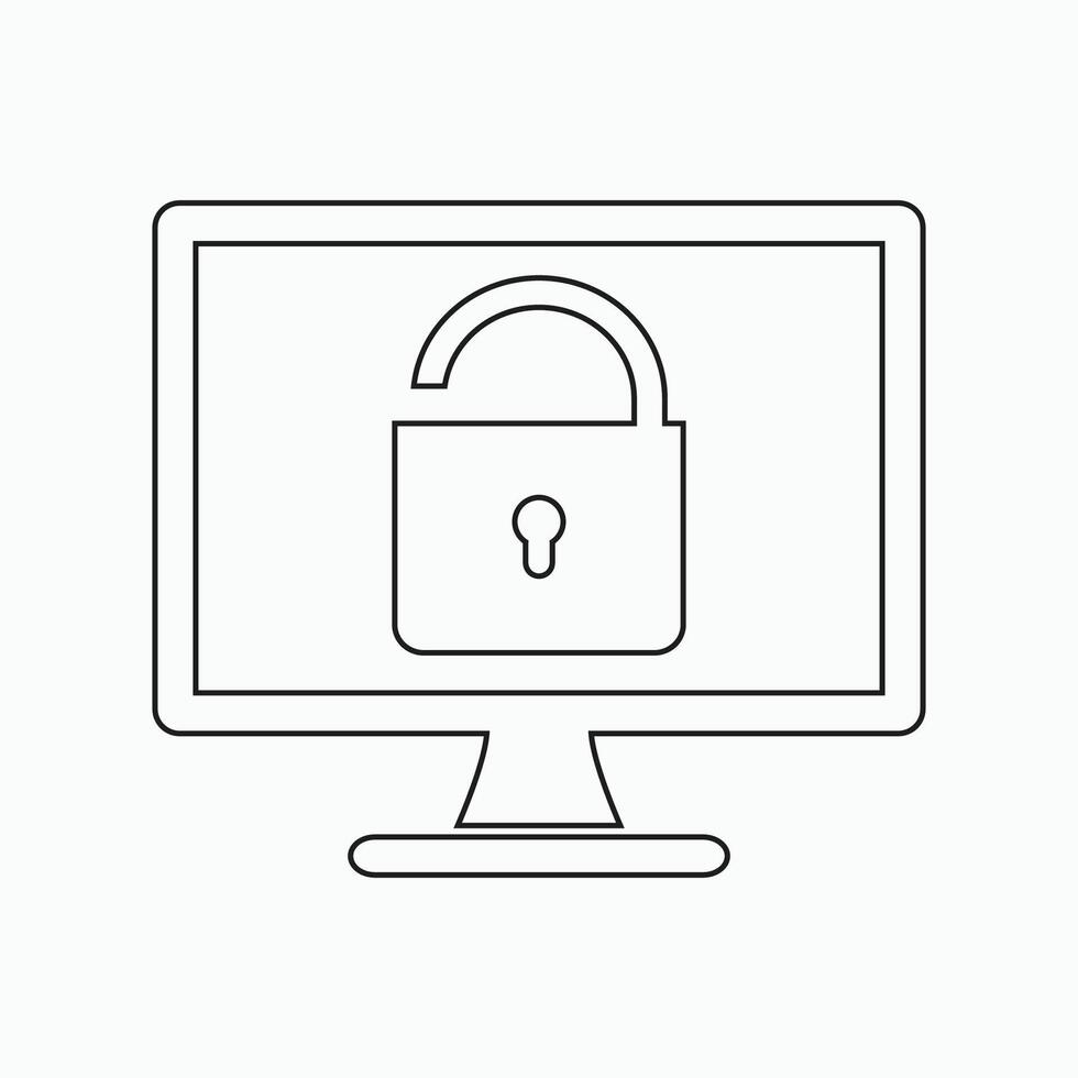 A computer monitor with a padlock on it vector