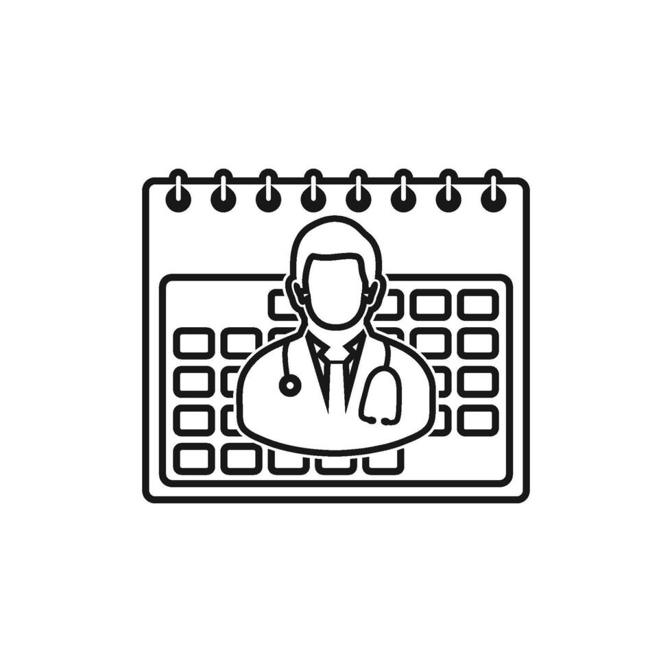 A doctor is sitting in front of a calendar icon vector