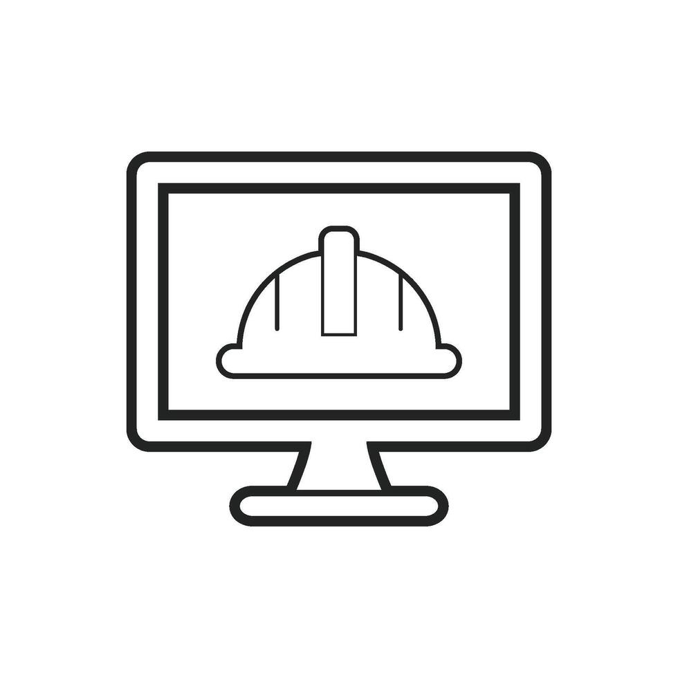 A computer monitor with a hard hat on it vector