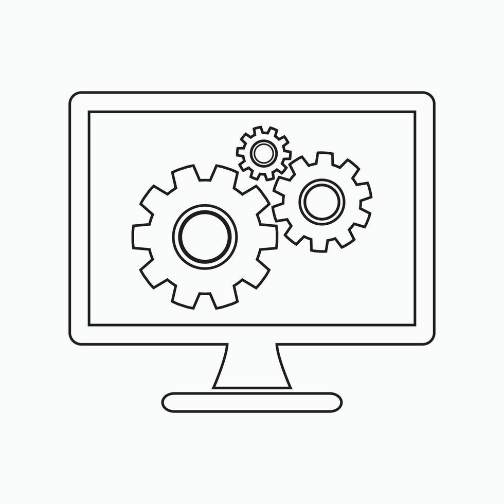A computer monitor with gears on it vector