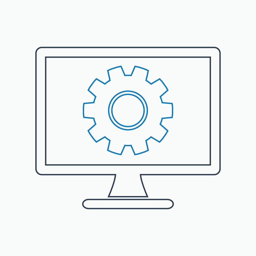 A computer monitor with a gear on it vector
