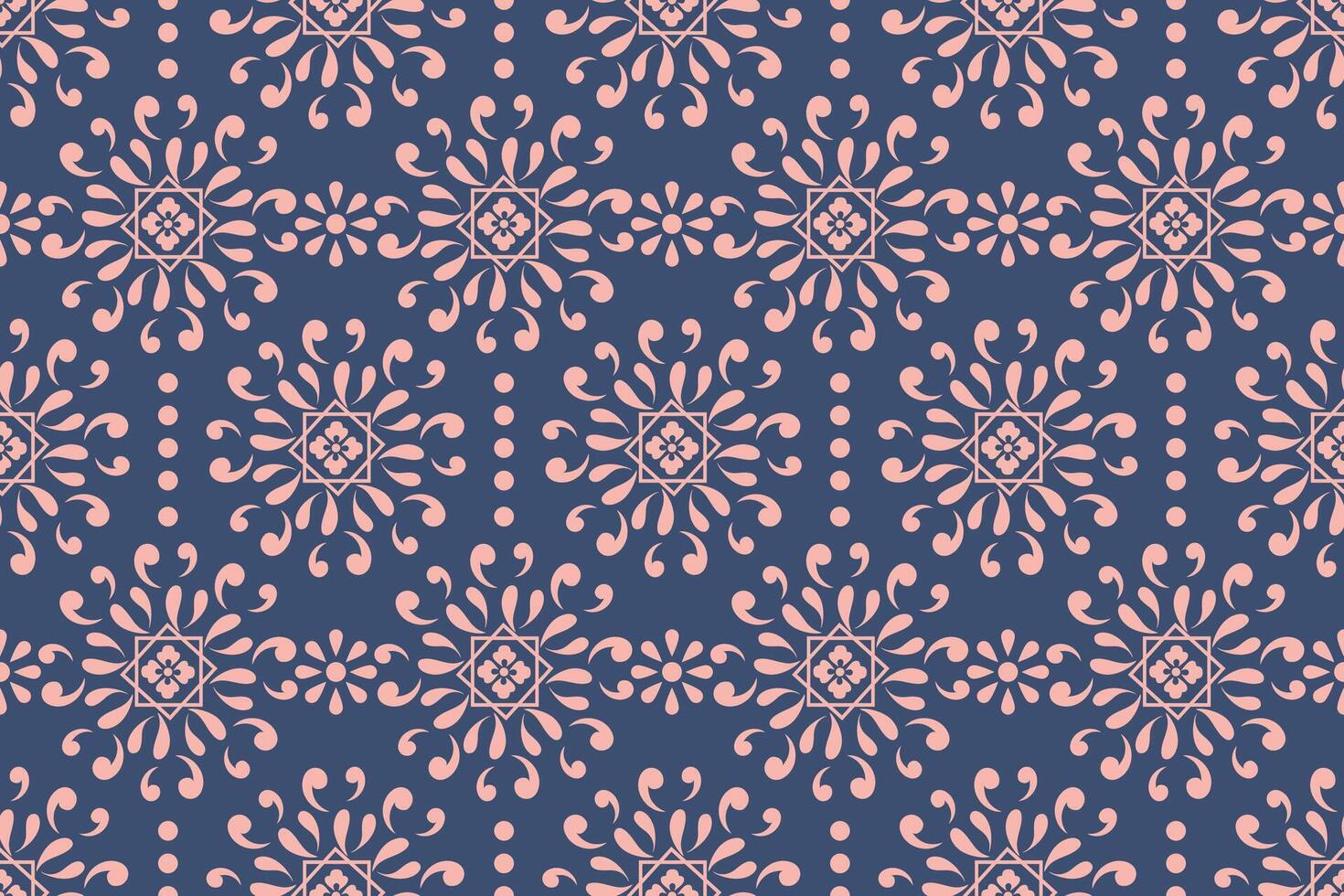 Pink Boho seamless pattern on blue background vector