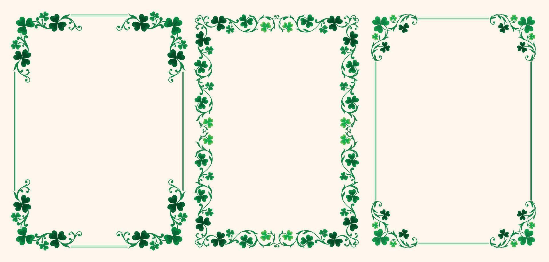 A set of ornamental frames with shamrock leaves vector