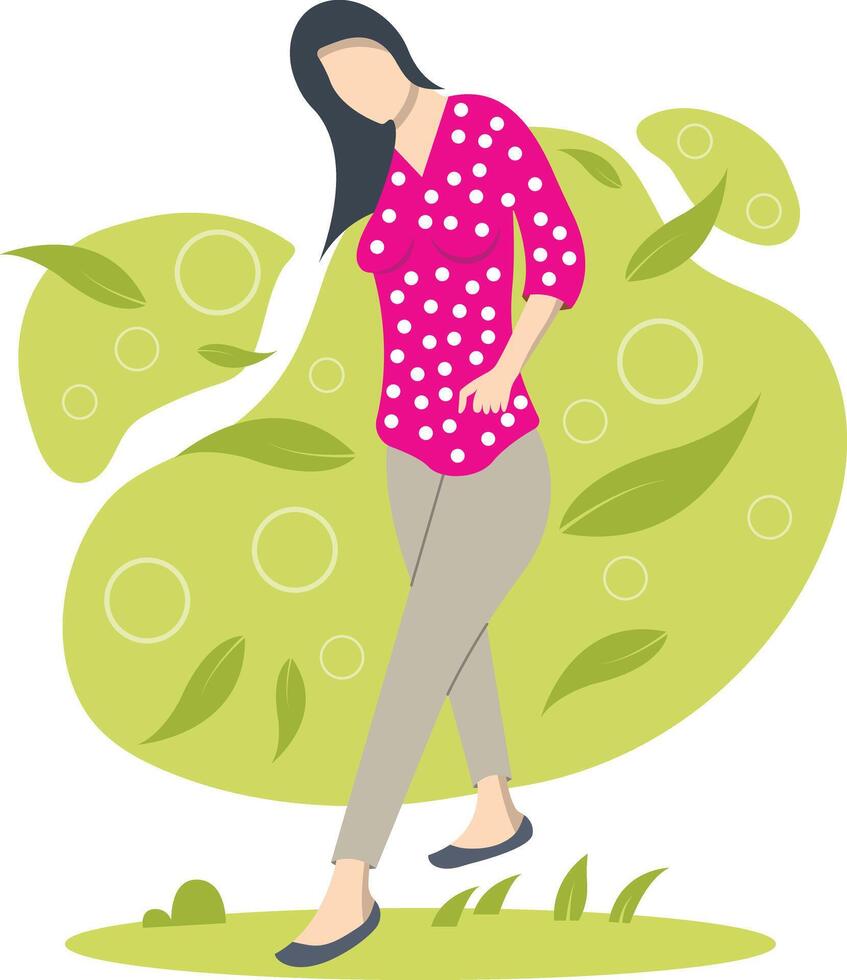 girl with green background flat illustration vector