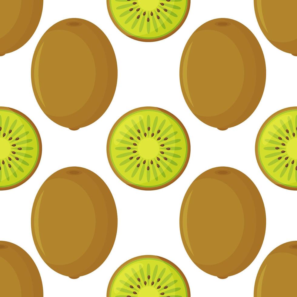 cute pattern with cartoon kiwi and kiwi slices on white background. can be used like pattern for kitchen textile, wrapping paper, greeting cards and party invitations. vector