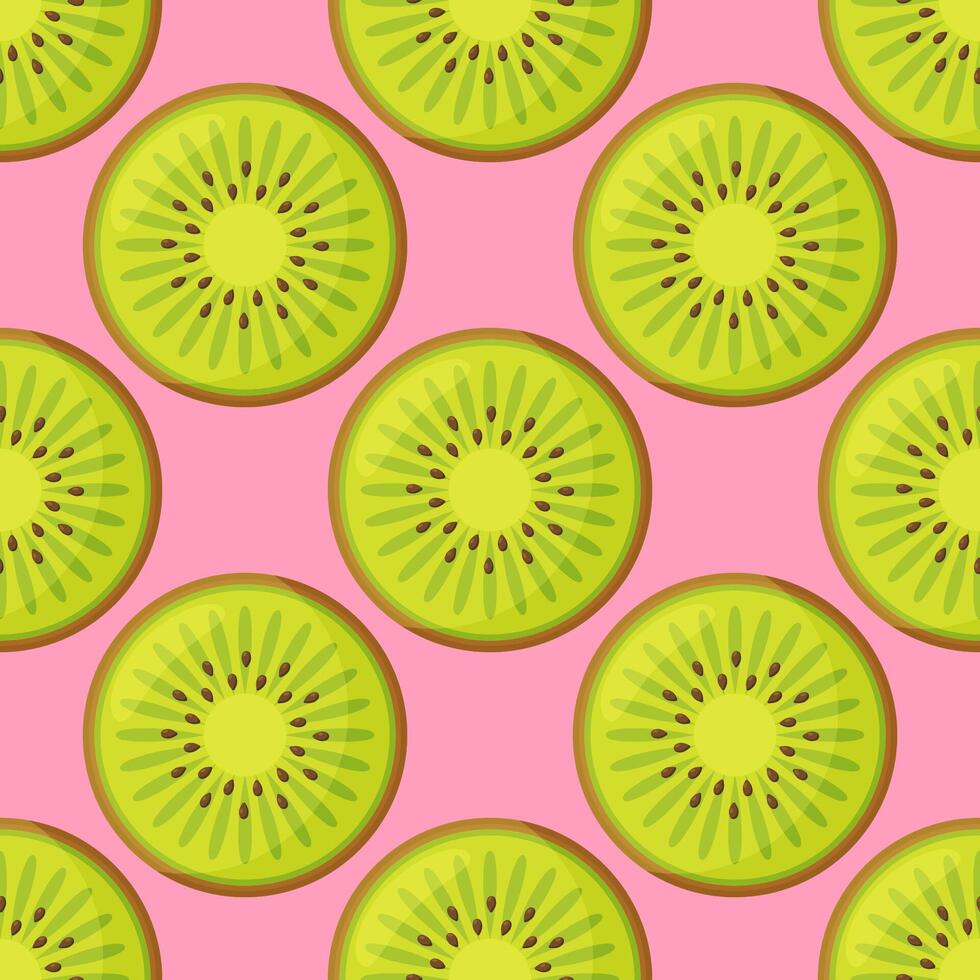 cute pattern with cartoon kiwi and kiwi slices on white background. can be used like pattern for kitchen textile, wrapping paper, greeting cards and party invitations. vector