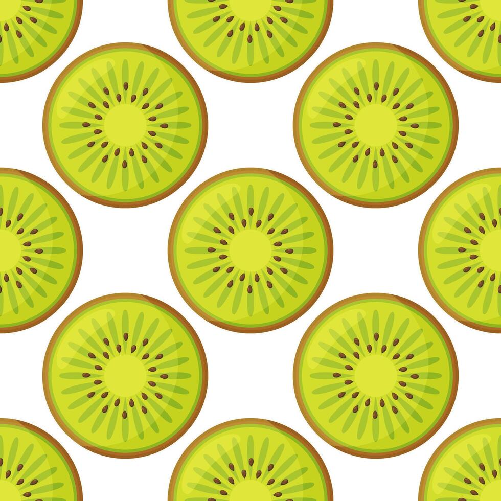 cute pattern with cartoon kiwi and kiwi slices on white background. can be used like pattern for kitchen textile, wrapping paper, greeting cards and party invitations. vector