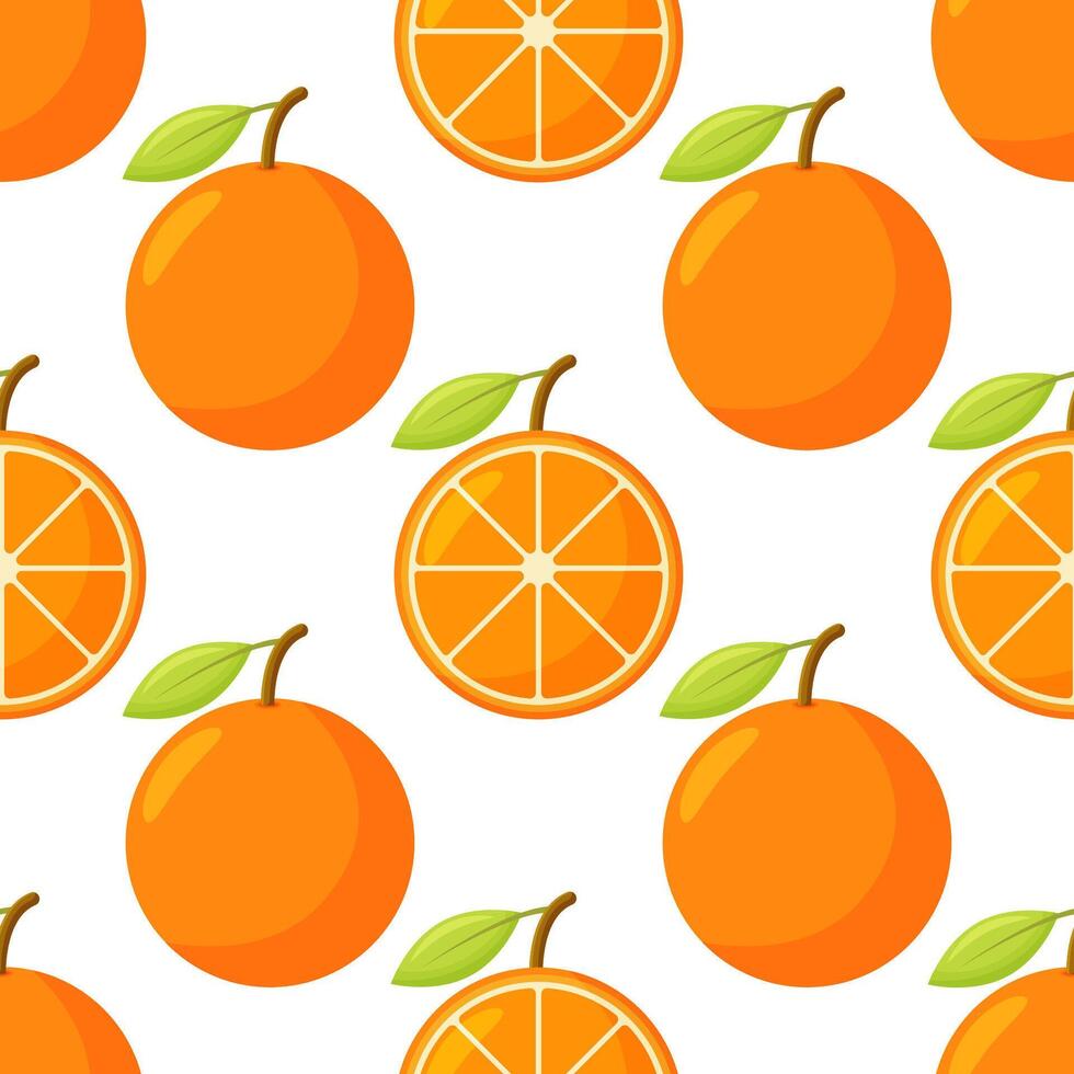 Orange fruit pattern. Sweet beautiful citrus seamless background with yellow juicy oranges. vector