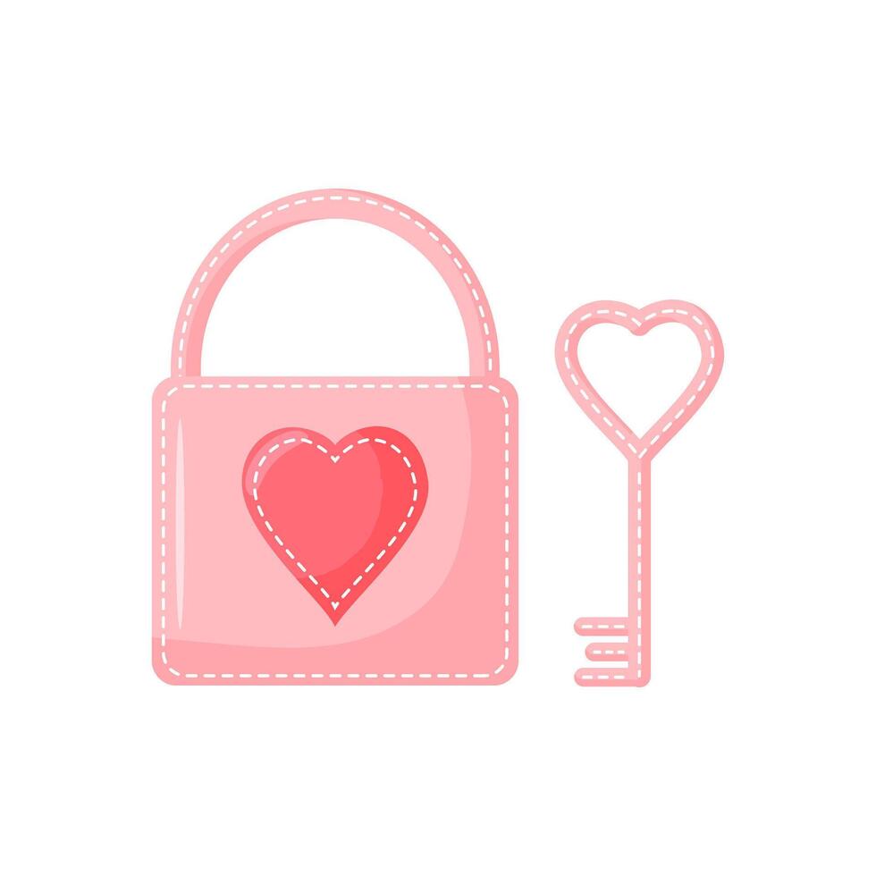 Lock and key icon on a white background. Valentine's day design element. Flat illustration with lock with heart and key. vector