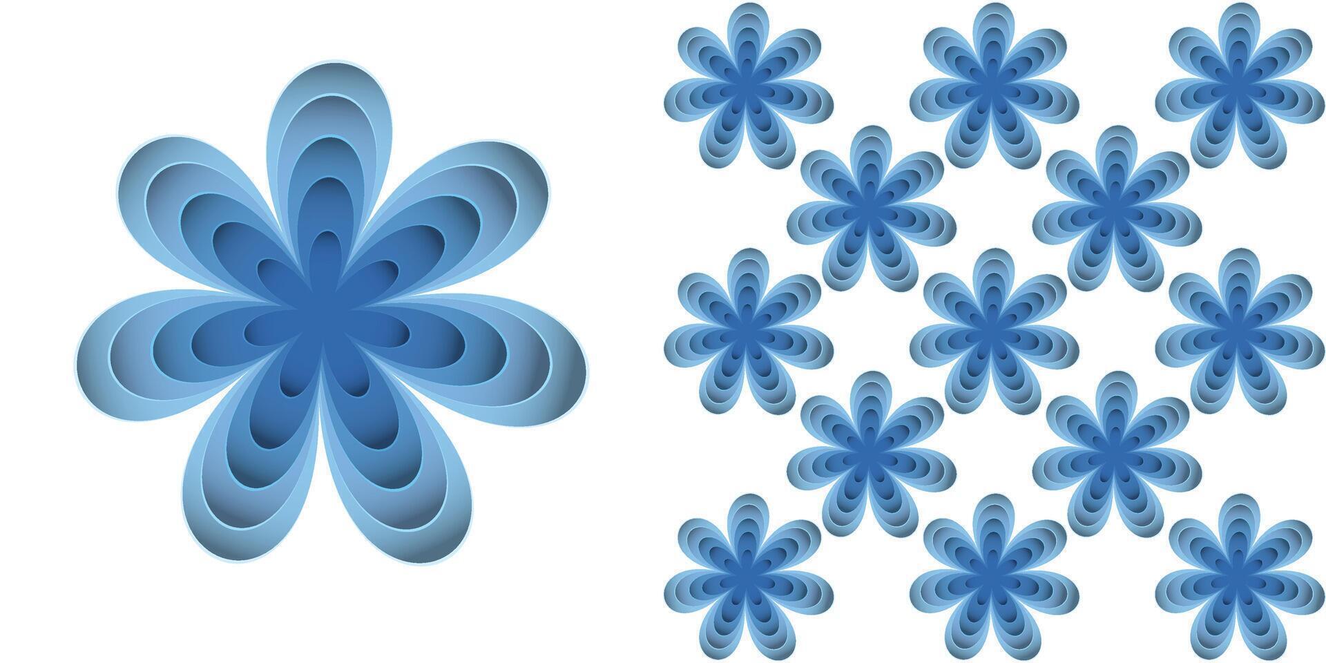 flower paper cut. Blue cutout paper flower. background banner. seamless pattern with flowers vector