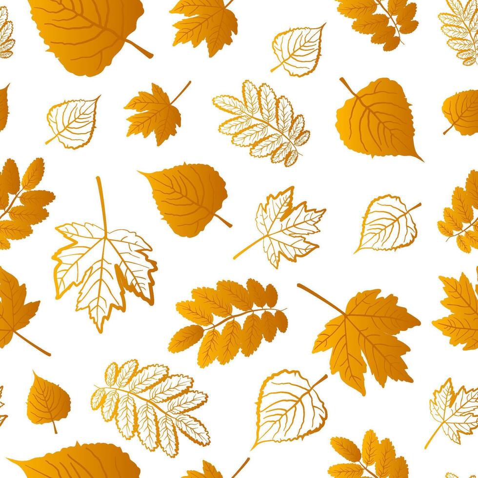 A seamless pattern featuring various autumn leaves in shades of yellow and gold on a clean white background. illustration vector