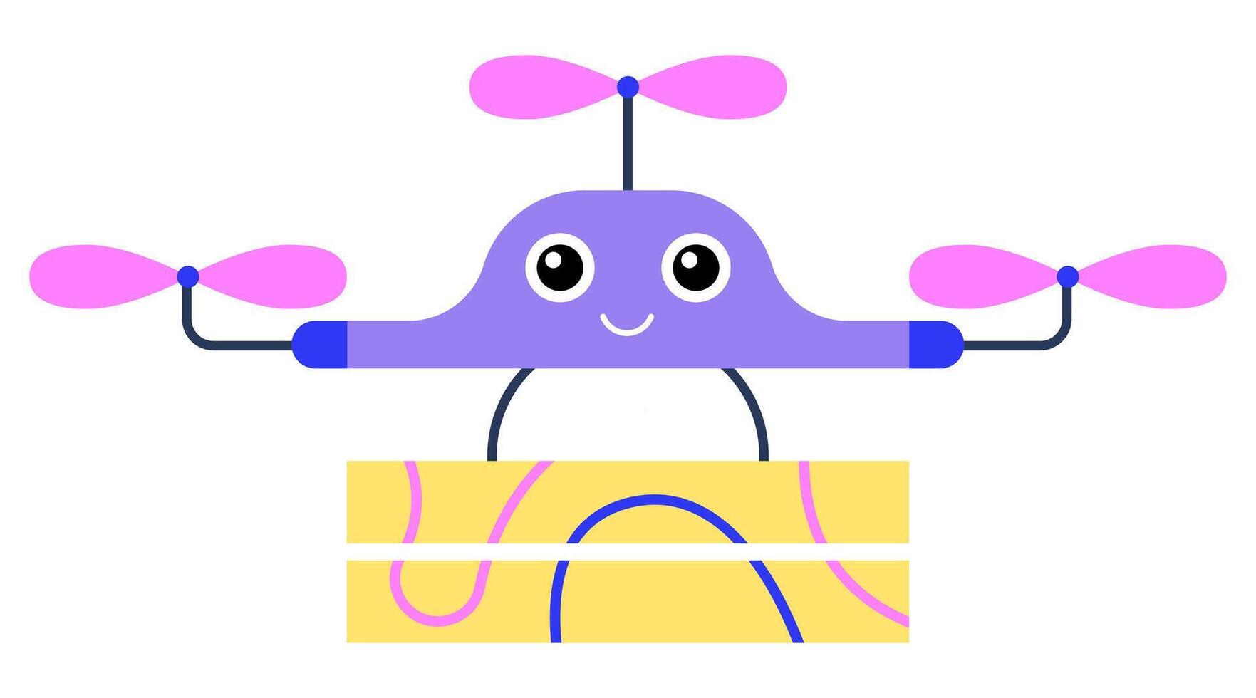 Cute drone robot delivering goods, vector