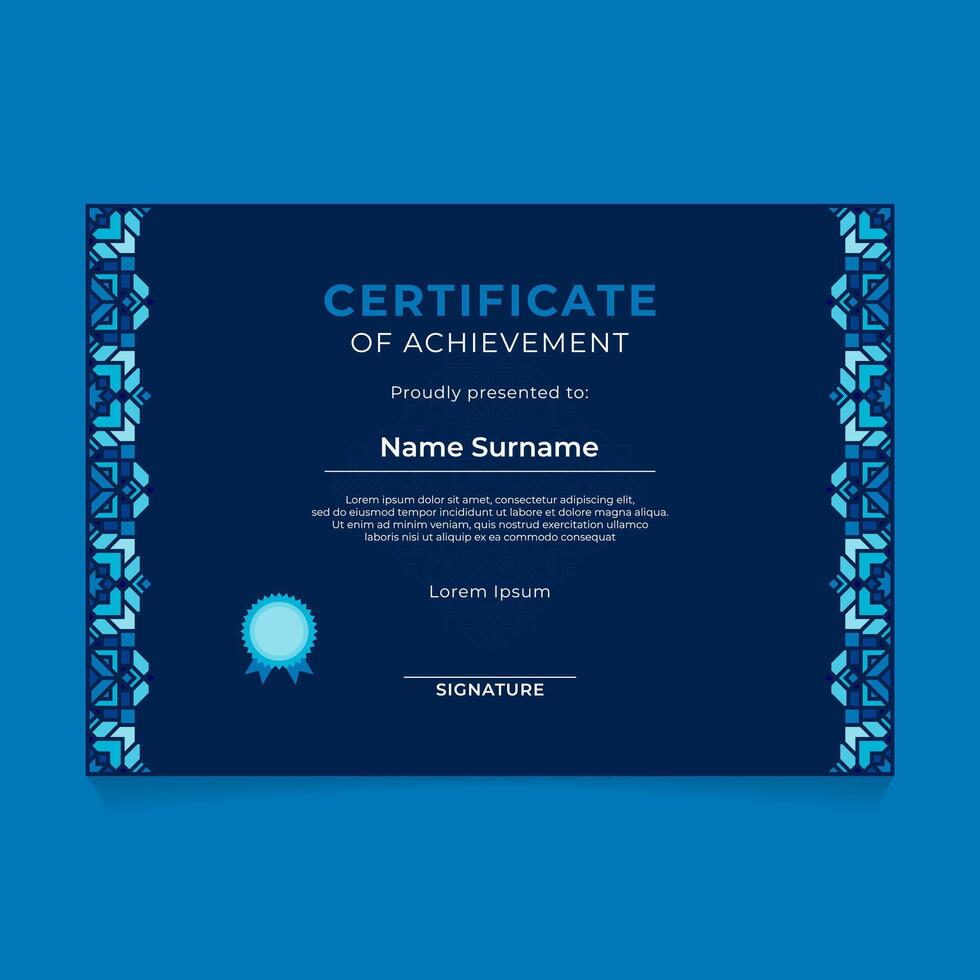 Oriental Geometric Certificate Design with Vertical Ornament on The Side vector