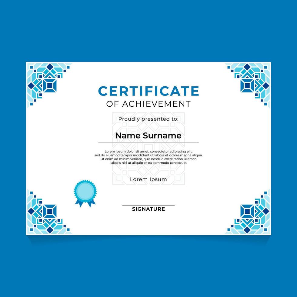Oriental Geometric Certificate Design with Frame on The Corner vector