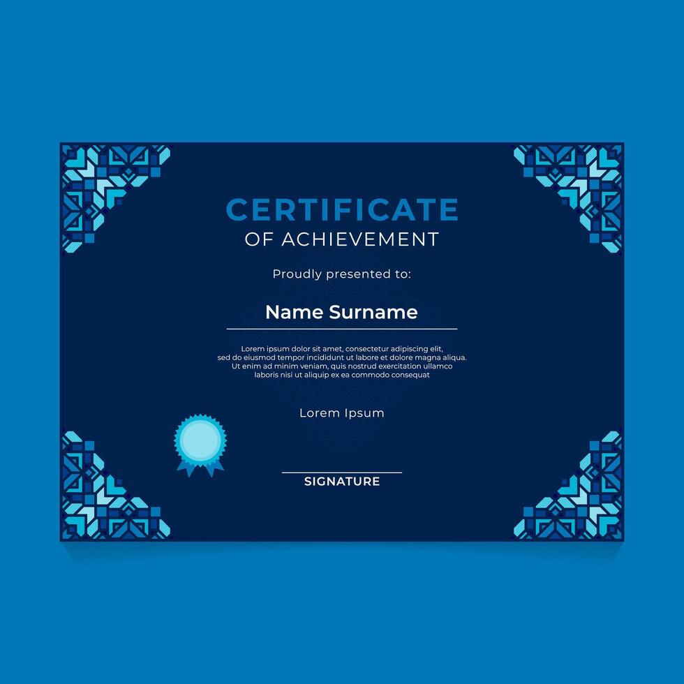 Oriental Geometric Certificate Design with Ornament on Dark Theme vector