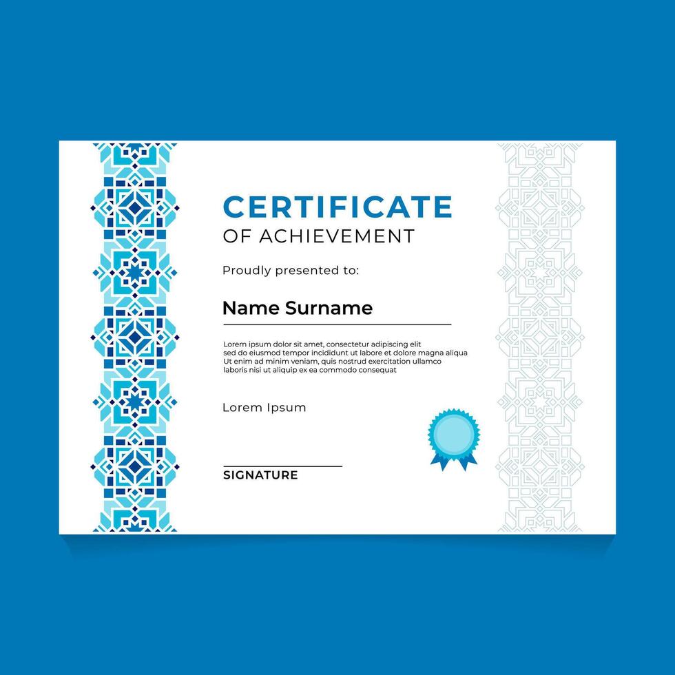 Oriental Geometric Certificate Design with Vertical Ornament vector