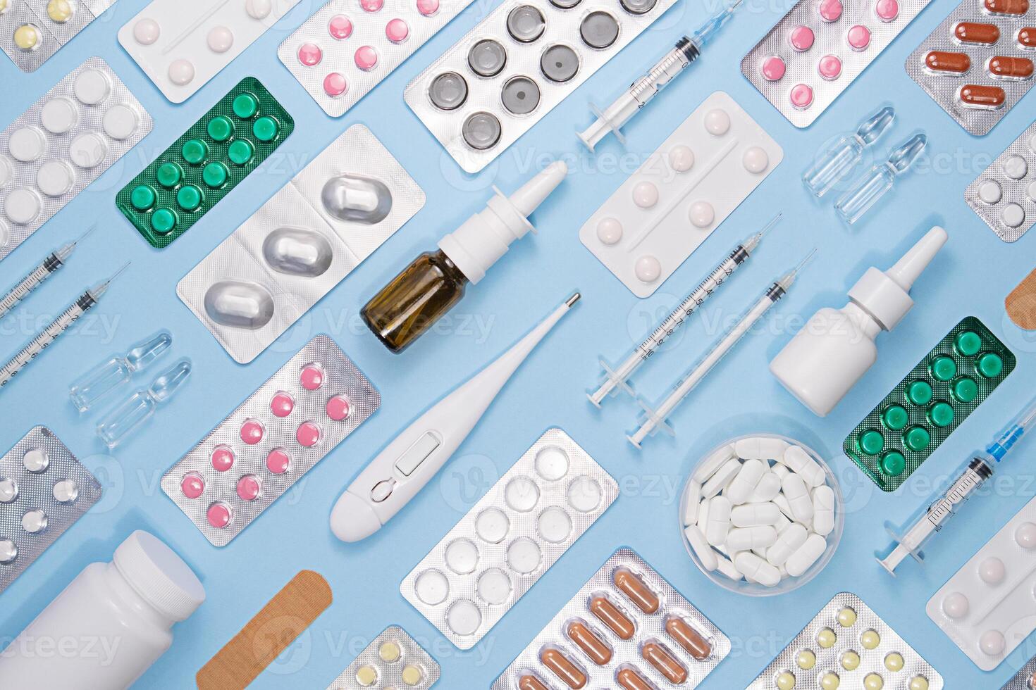 Medical Supplies Flat Lay. Medical background. Stock photo. photo