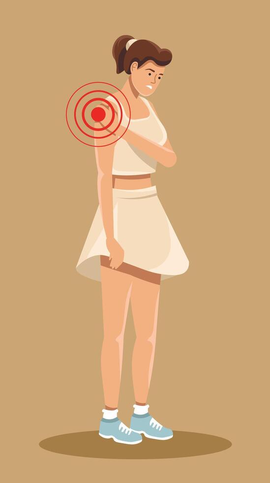 woman with pain in shoulder vector