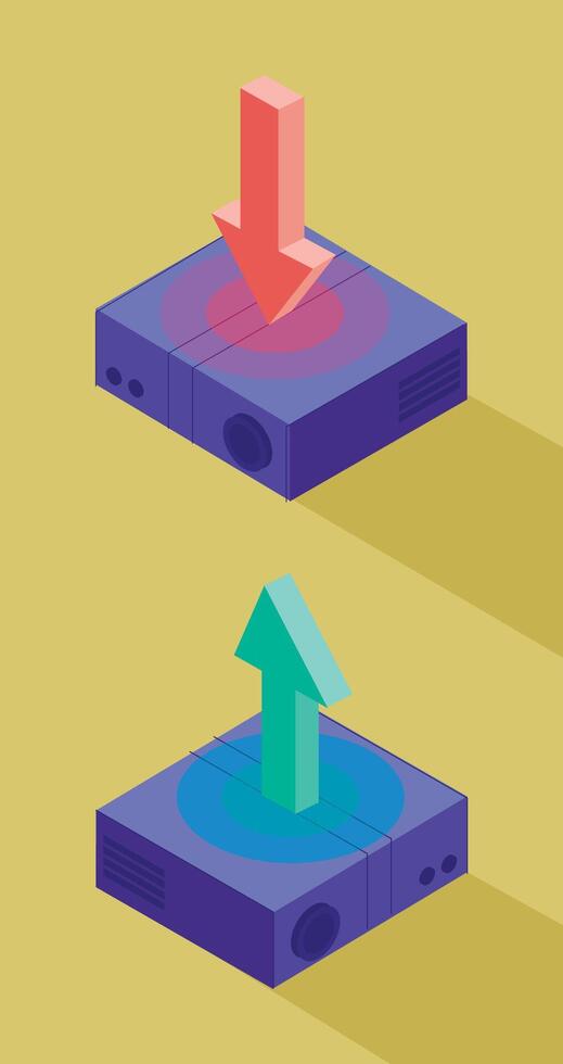 isometric upload download items symbols vector