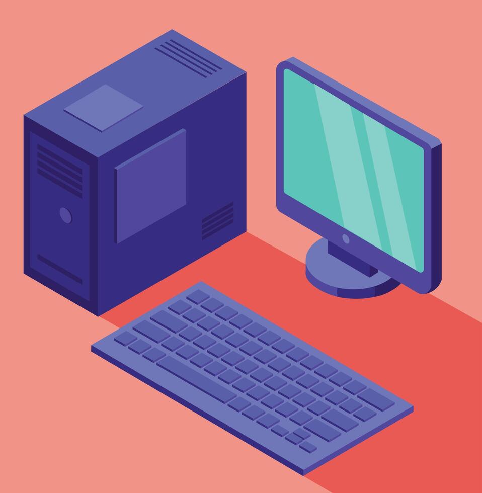 isometric computer pc monitor keyboard vector