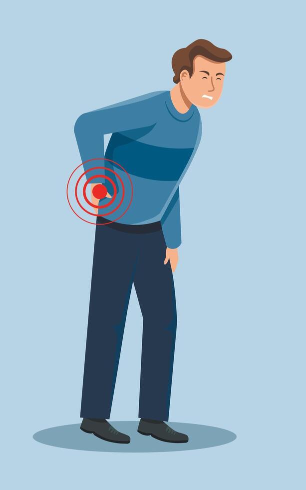 cartoon man with pain in back vector