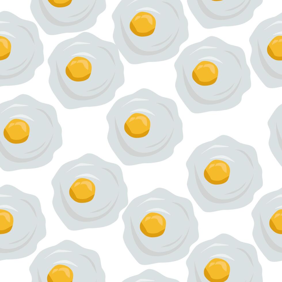 Fried eggs seamless pattern on white background, protein breakfast illustration for design vector