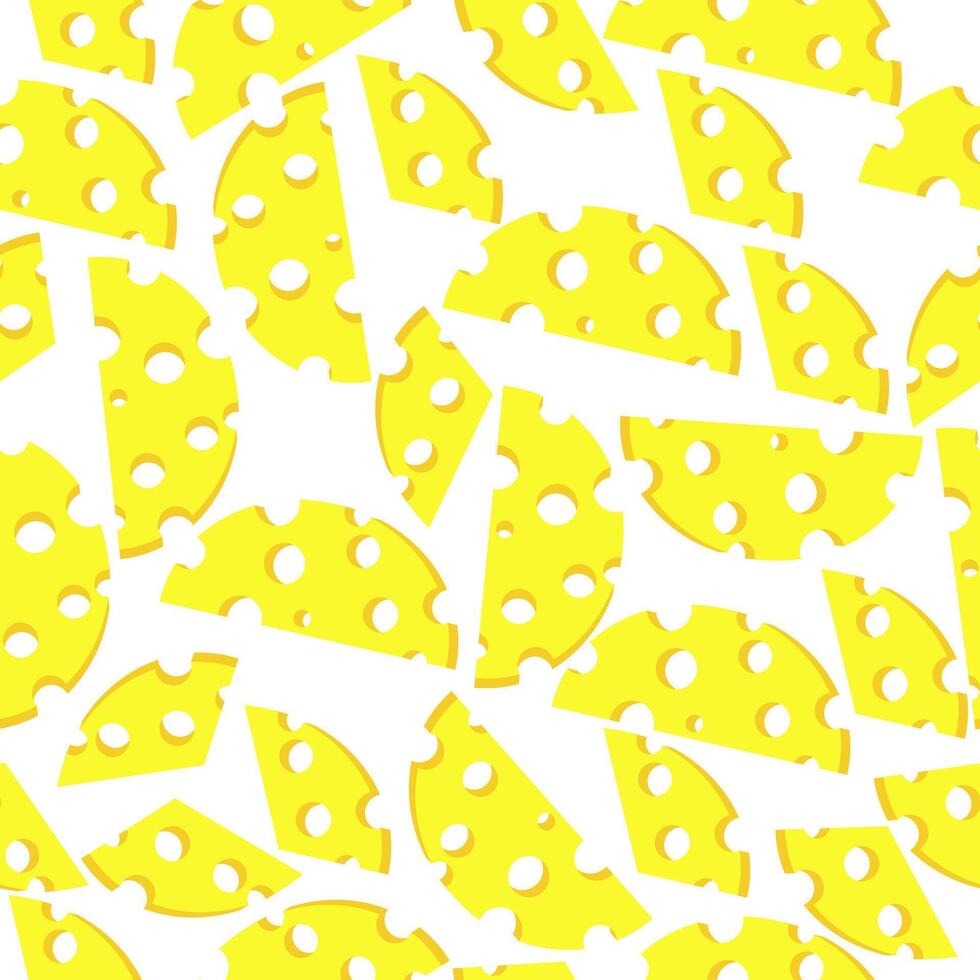 Hole cheese seamless pattern on white background, cheese pieces large and small for design vector