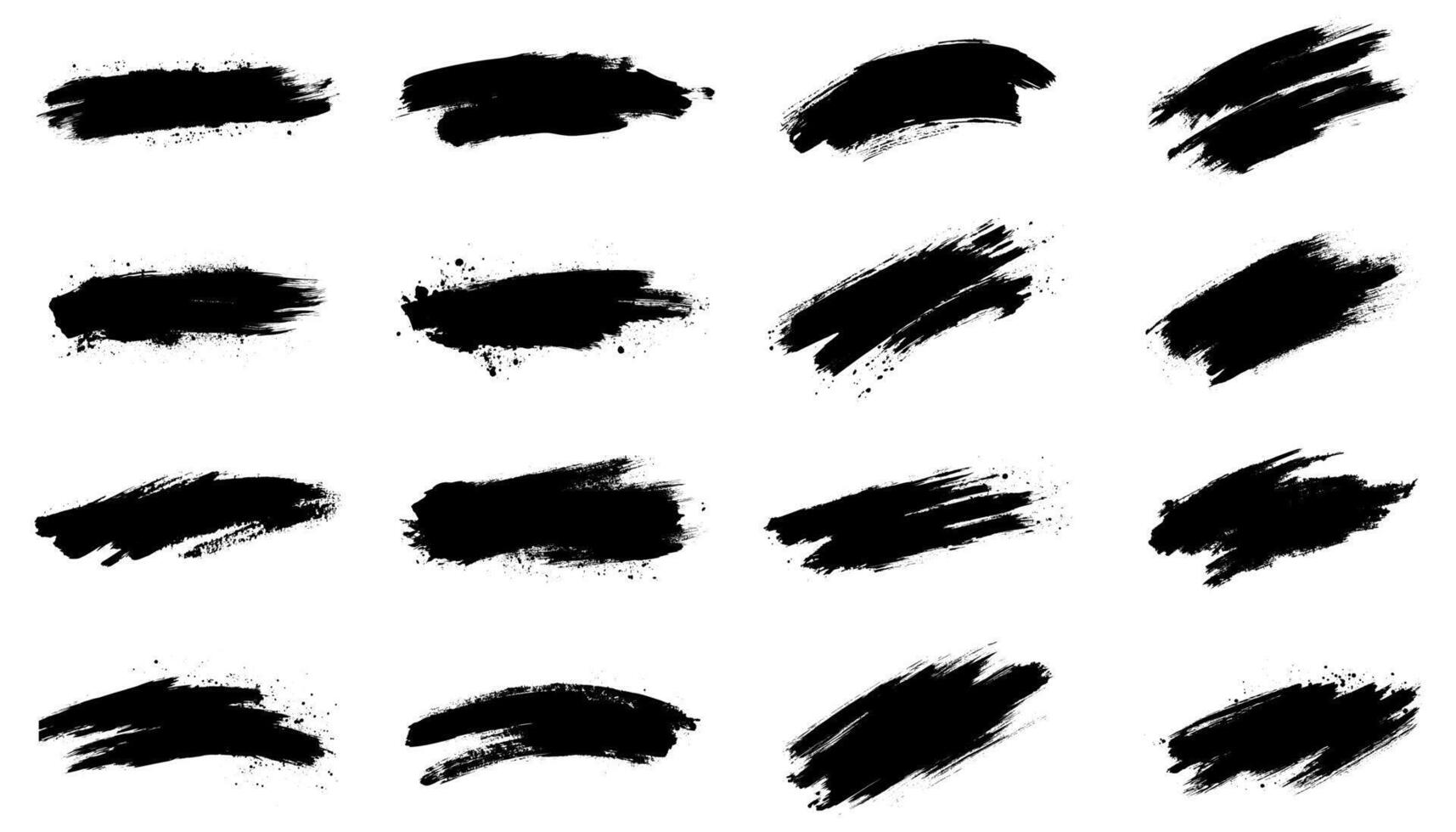 Set of brush strokes, various shapes. Lines, waves, stripes, rectangles, text background with rough edges. Hand drawn style collection of different graphic elements vector