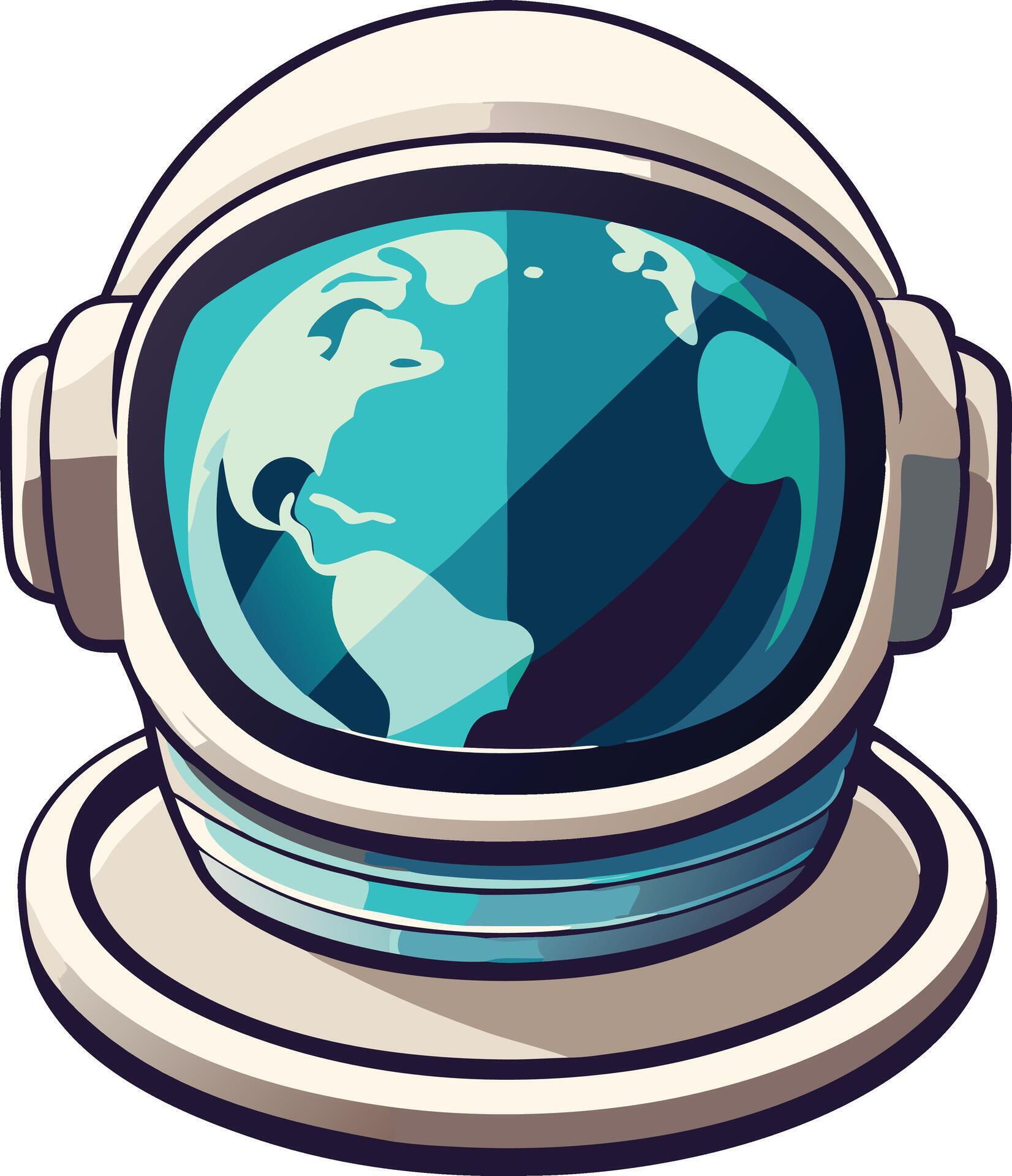 Astronaut helmet with the globe reflecting in the visor, illustrated in