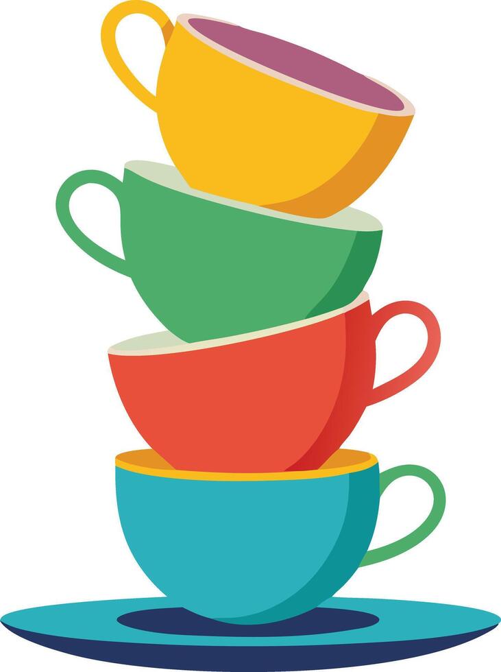 Stack of colorful cups, illustrated in a playful and whimsical cartoon style vector