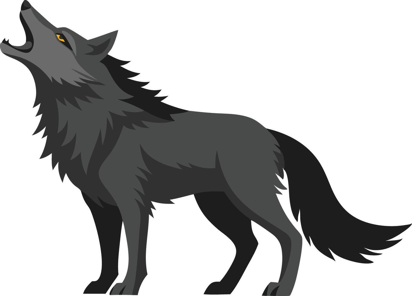 Howling wolf standing in profile, illustrated in a bold and strong cartoon style vector