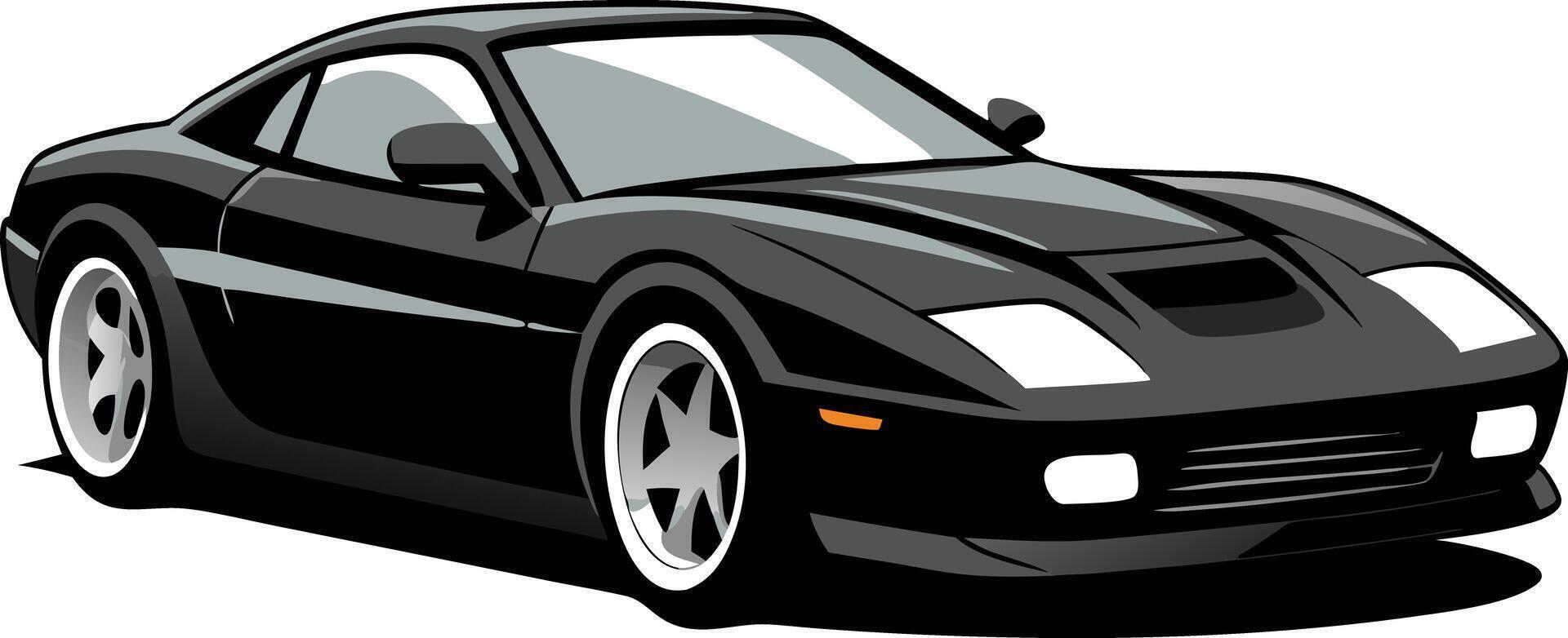 Black sports car illustrated in a sleek and modern cartoon style vector