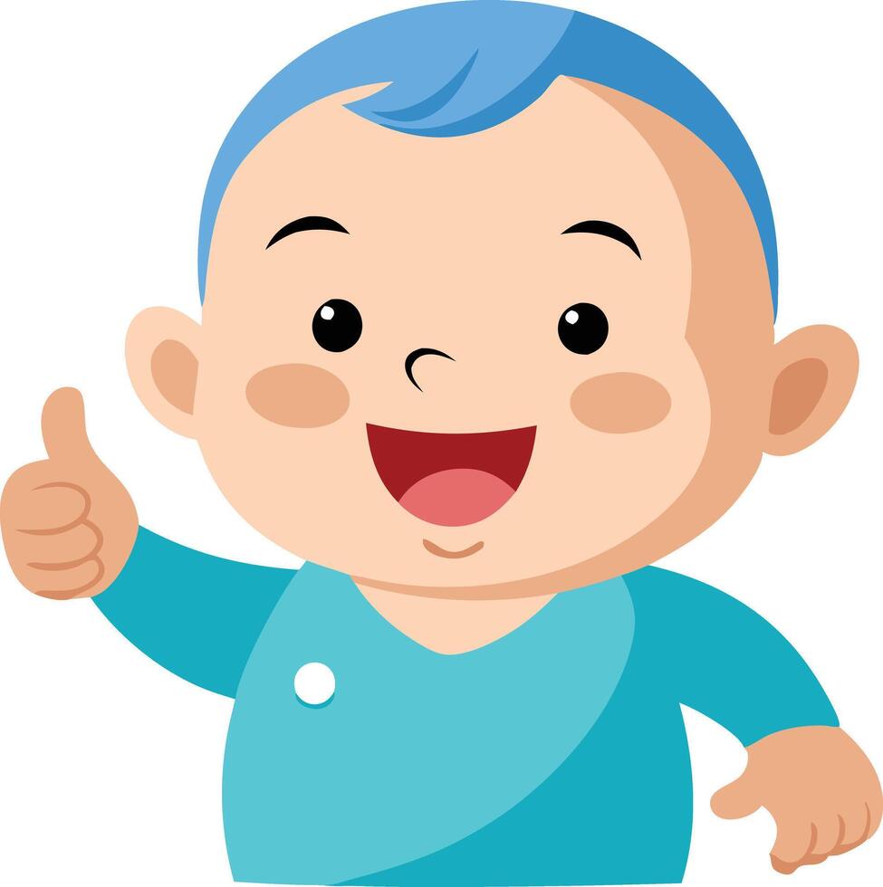 Happy baby with blue hair giving a thumbs up in a cheerful mood vector