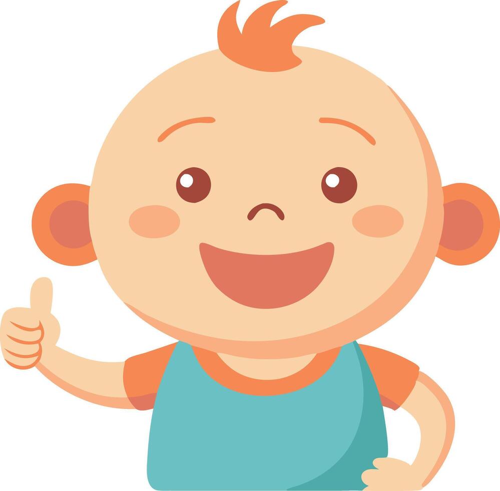 Smiling baby with red hair showing approval with a thumbs up vector