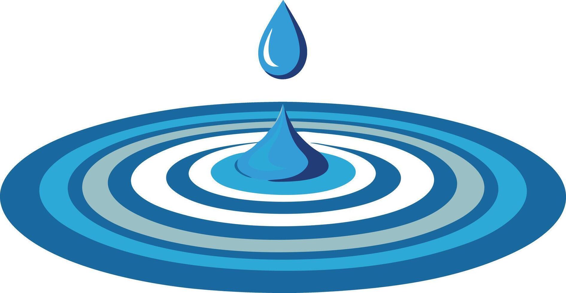 Blue water droplet hitting the surface, creating ripples, illustrated in a simple style vector